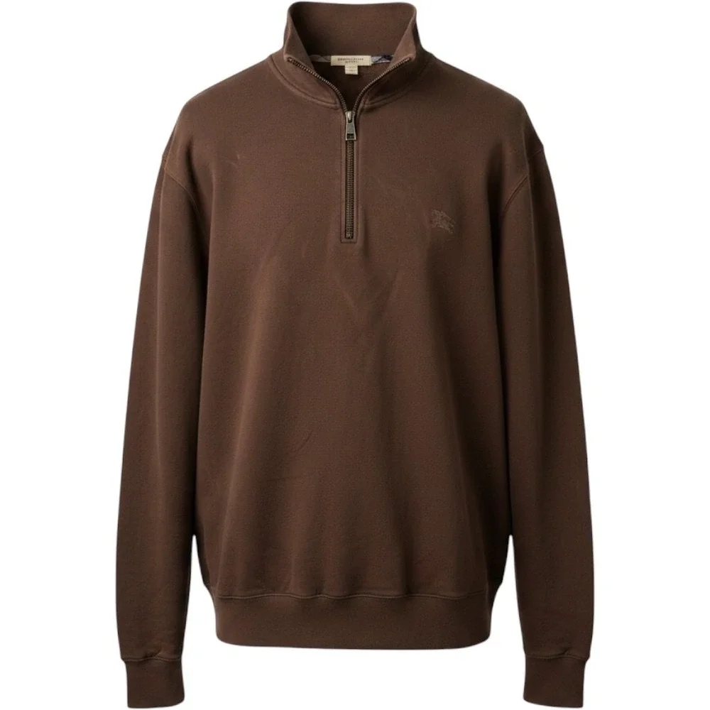 Burberry Brit Pullover Sz XL Brown Quarter Zip Mock Neck Logo Designer Sweater